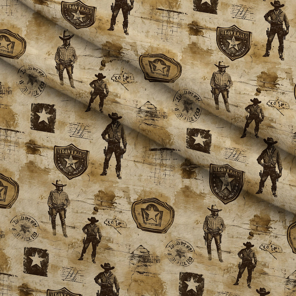 Frontier Outlaws Pattern 13 Fleece Fabric — fleece fabric folded close-up preview (mv-fleece-v1:lying)