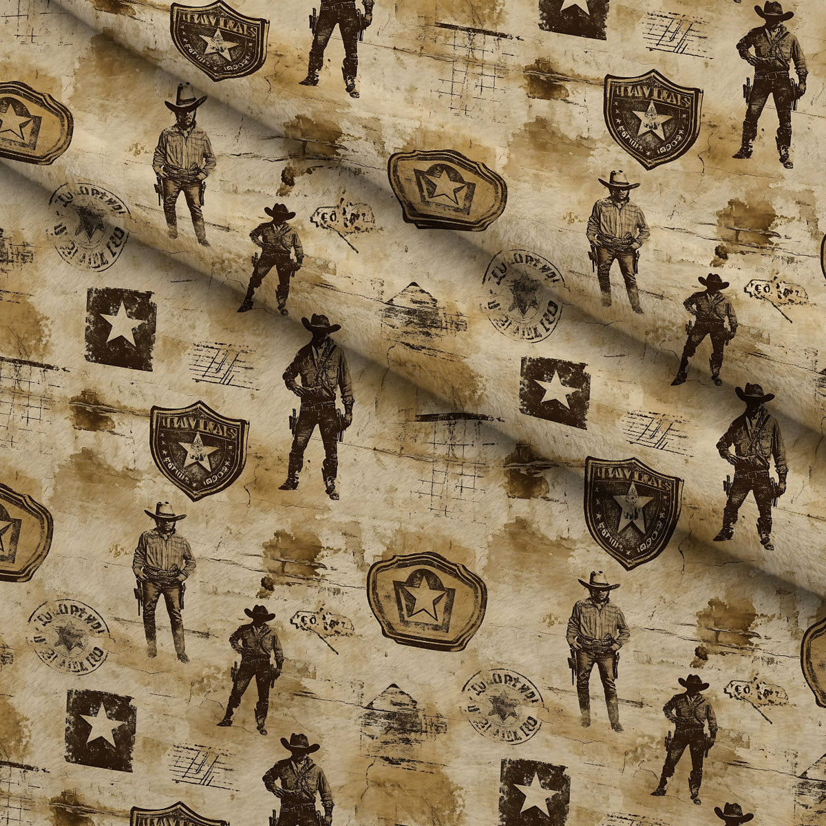 Frontier Outlaws Pattern 13 Fleece Fabric — fleece fabric folded close-up preview (mv-fleece-v1:lying)