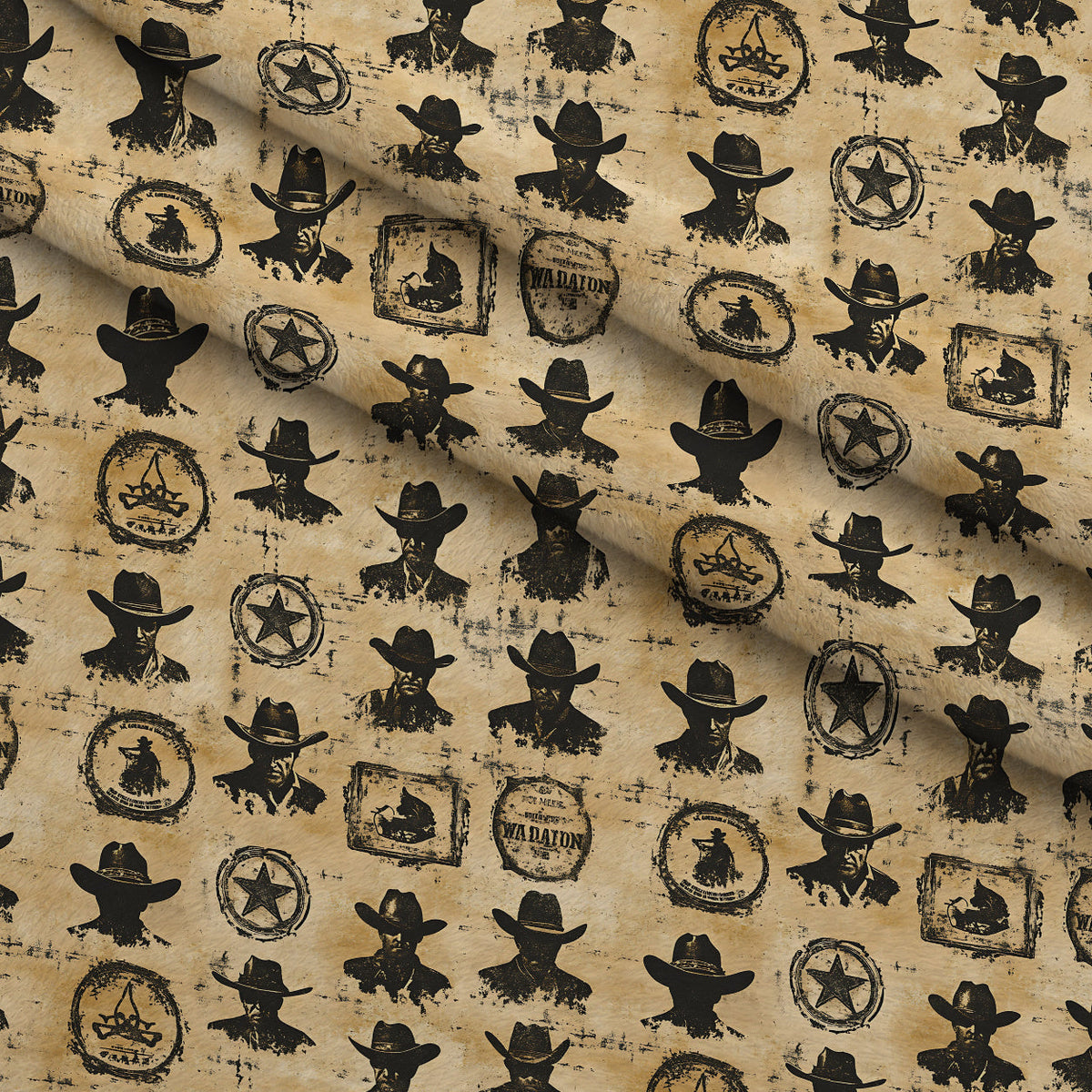 Frontier Outlaws Pattern 14 Fleece Fabric — fleece fabric folded close-up preview (mv-fleece-v1:lying)