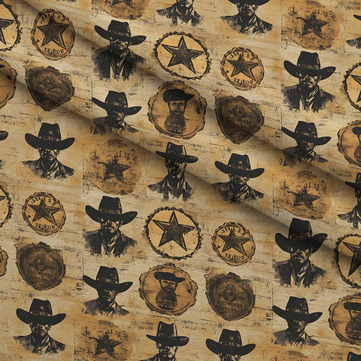 Frontier Outlaws Pattern 15 Fleece Fabric — fleece fabric folded close-up preview (mv-fleece-v1:lying)