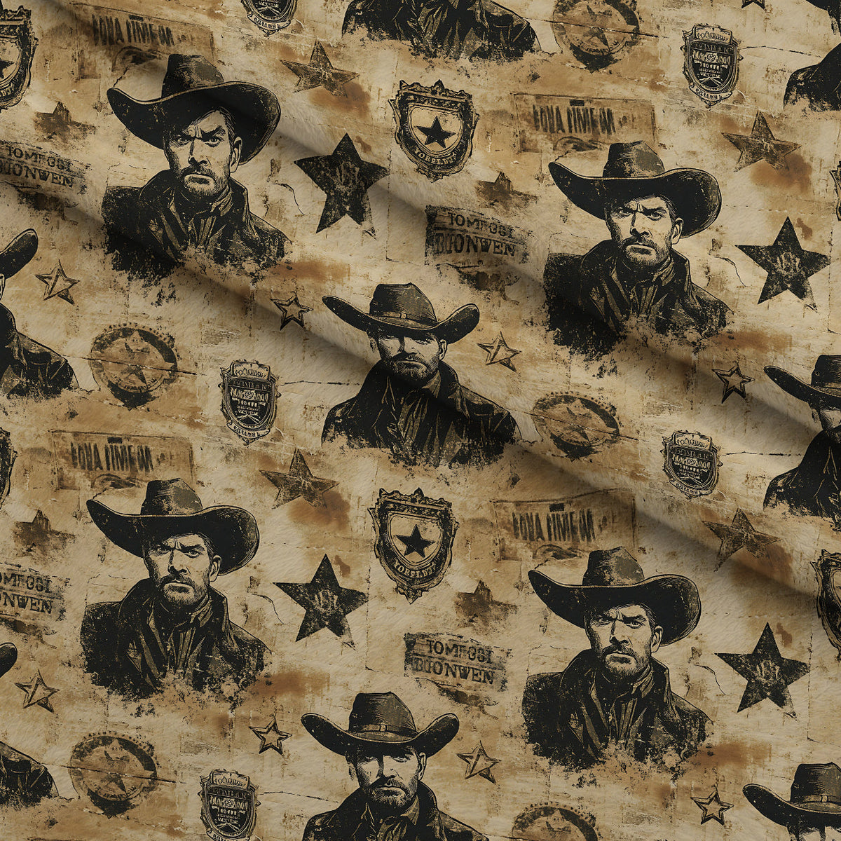 Frontier Outlaws Pattern 16 Fleece Fabric — fleece fabric folded close-up preview (mv-fleece-v1:lying)