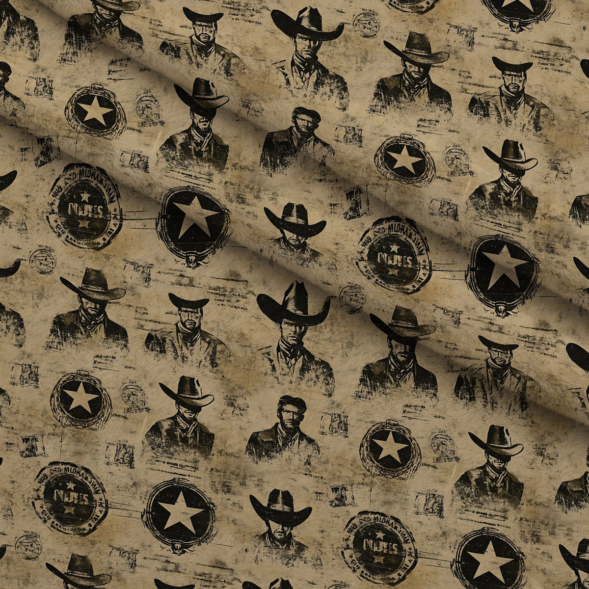Frontier Outlaws Pattern 18 Fleece Fabric — fleece fabric folded close-up preview (mv-fleece-v1:lying)