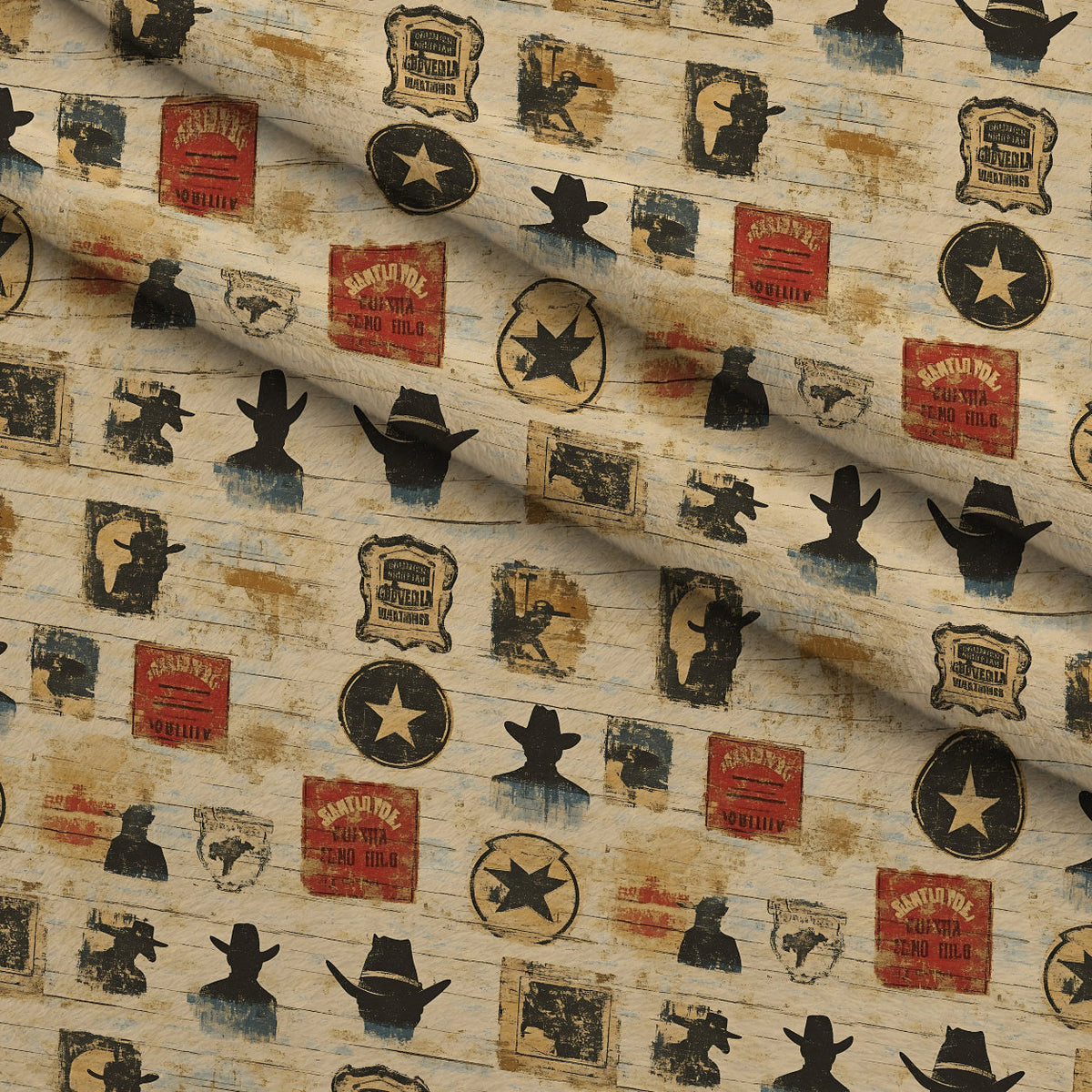 Frontier Outlaws Pattern 19 Fleece Fabric — fleece fabric folded close-up preview (mv-fleece-v1:lying)