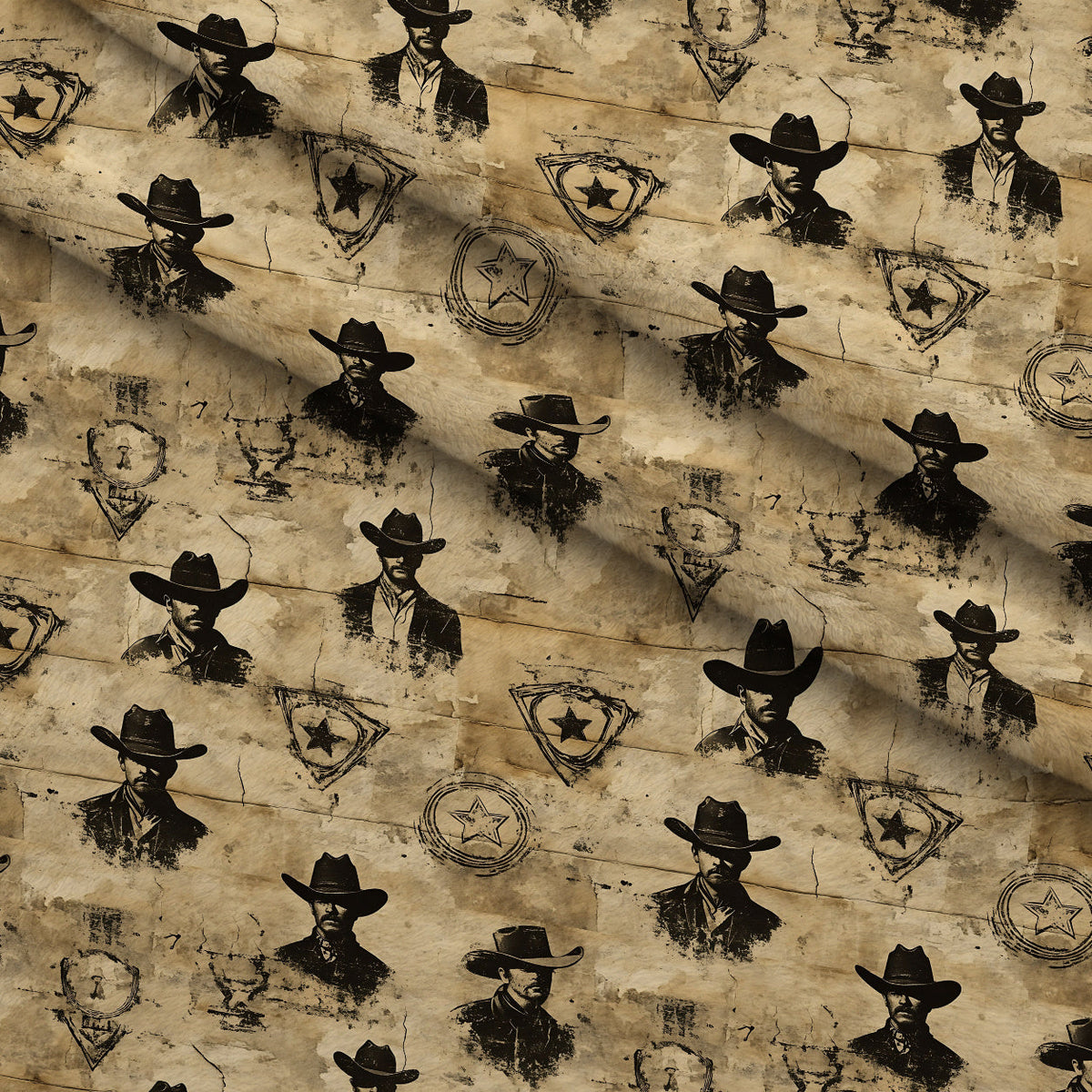 Frontier Outlaws Pattern 2 Fleece Fabric — fleece fabric folded close-up preview (mv-fleece-v1:lying)