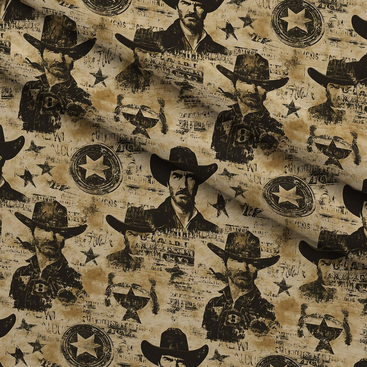 Frontier Outlaws Pattern 20 Fleece Fabric — fleece fabric folded close-up preview (mv-fleece-v1:lying)