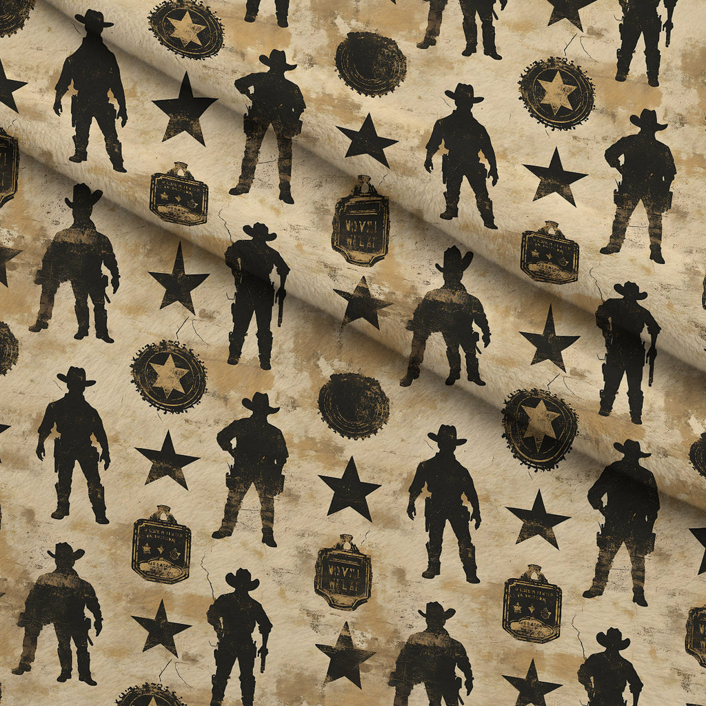 Frontier Outlaws Pattern 3 Fleece Fabric — fleece fabric folded close-up preview (mv-fleece-v1:lying)
