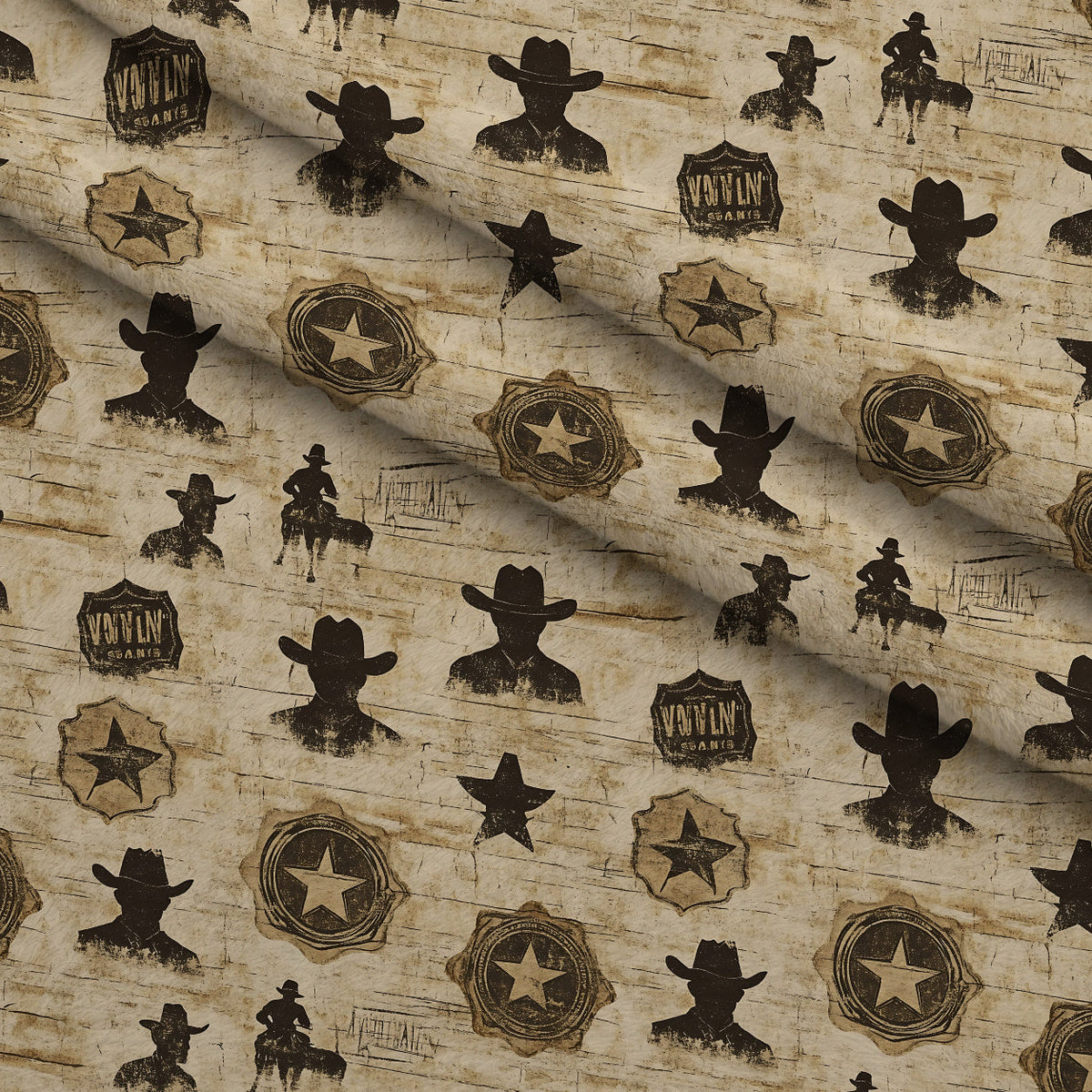 Frontier Outlaws Pattern 4 Fleece Fabric — fleece fabric folded close-up preview (mv-fleece-v1:lying)