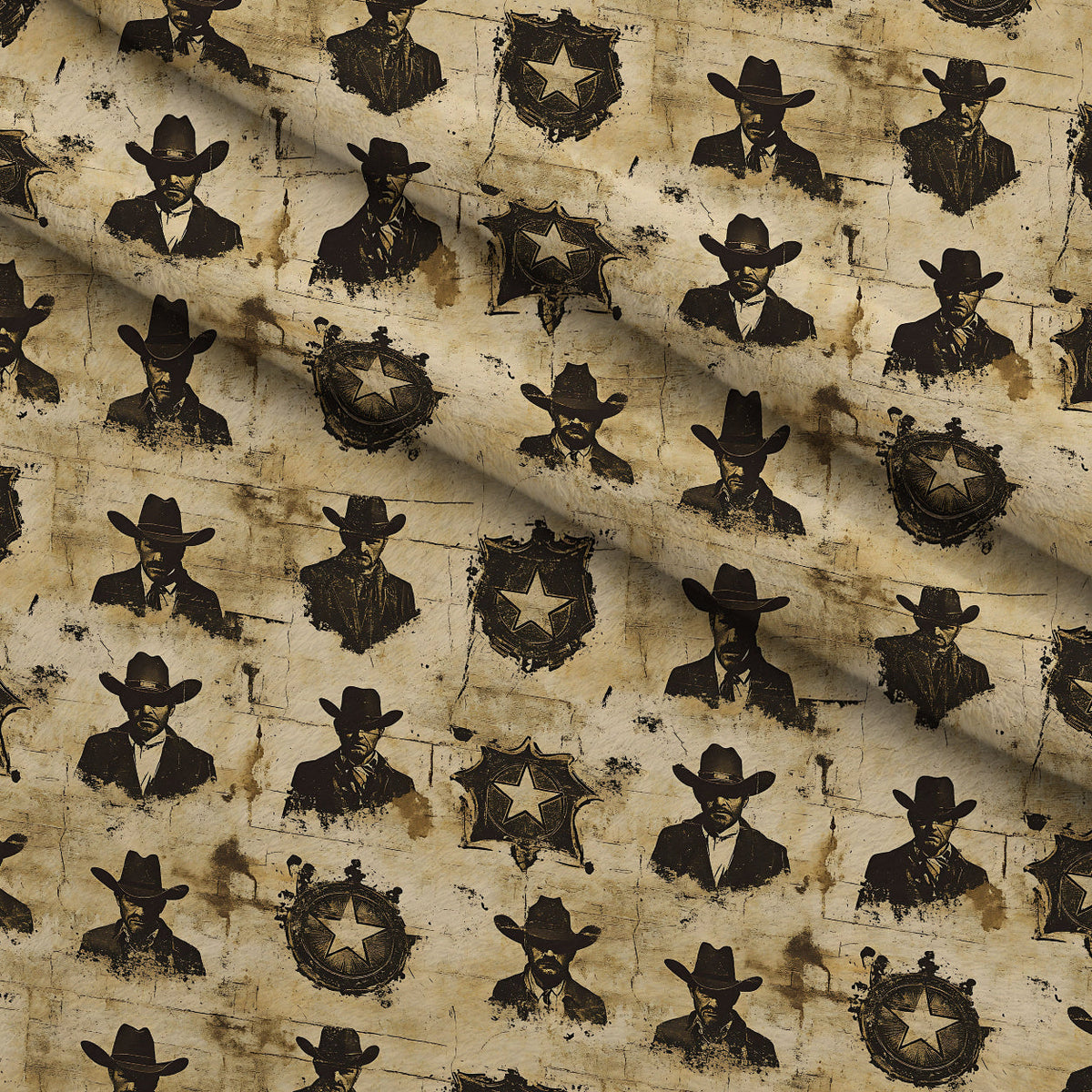 Frontier Outlaws Pattern 5 Fleece Fabric — fleece fabric folded close-up preview (mv-fleece-v1:lying)