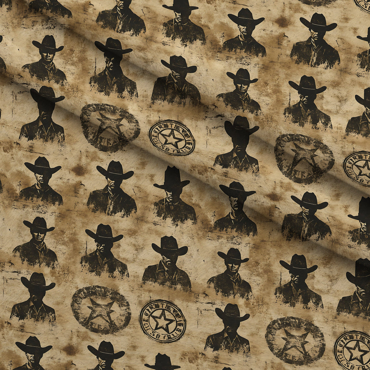 Frontier Outlaws Pattern 6 Fleece Fabric — fleece fabric folded close-up preview (mv-fleece-v1:lying)