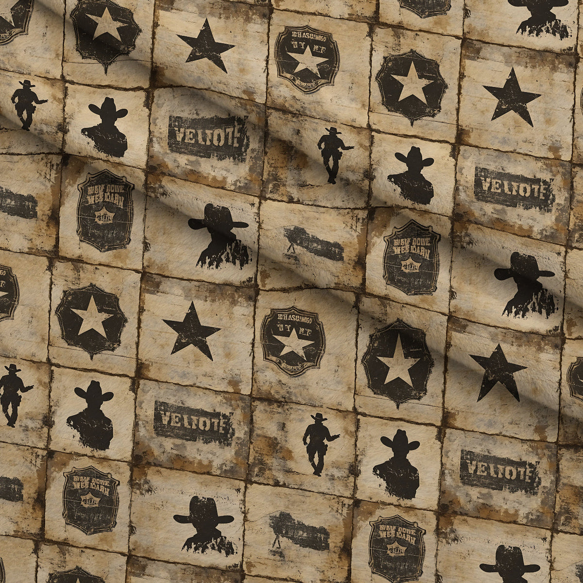 Frontier Outlaws Pattern 7 Fleece Fabric — fleece fabric folded close-up preview (mv-fleece-v1:lying)