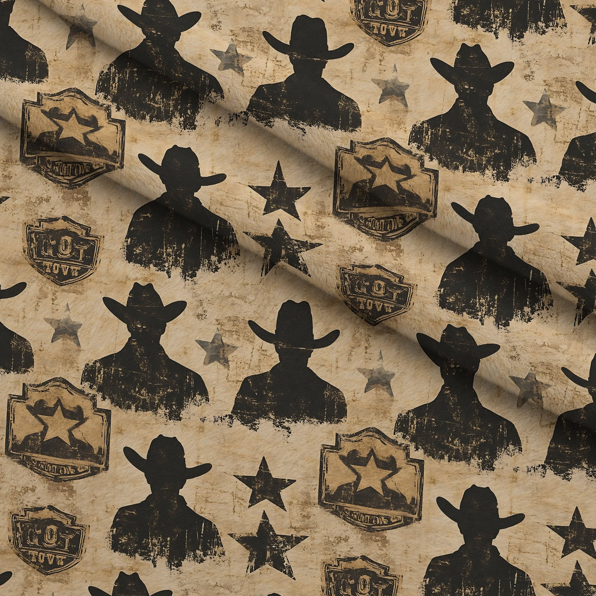 Frontier Outlaws Pattern 9 Fleece Fabric — fleece fabric folded close-up preview (mv-fleece-v1:lying)