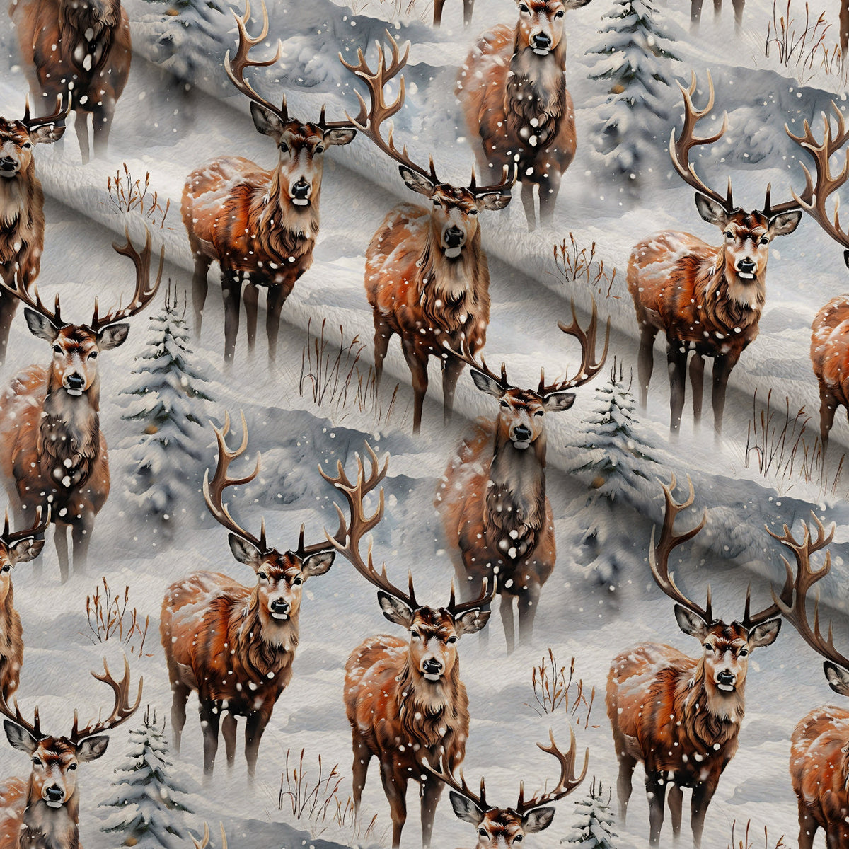 Frosted Woodland Pattern 3 Fleece Fabric — fleece fabric folded close-up preview (mv-fleece-v1:lying)