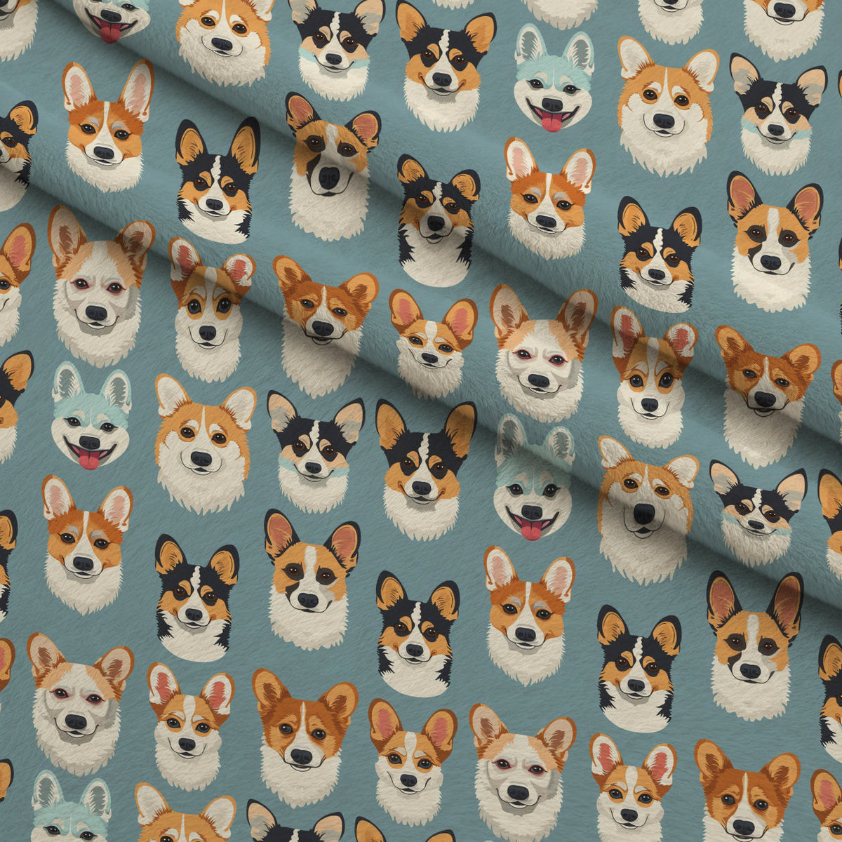 Furry Faces Pattern 1 Fleece Fabric — fleece fabric folded close-up preview (mv-fleece-v1:lying)