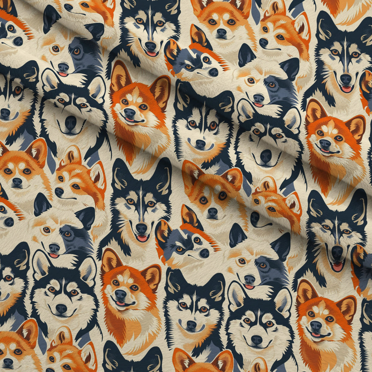 Furry Faces Pattern 11 Fleece Fabric — fleece fabric folded close-up preview (mv-fleece-v1:lying)