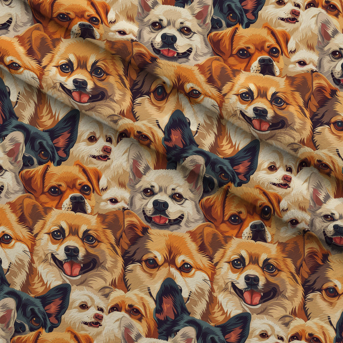Furry Faces Pattern 12 Fleece Fabric — fleece fabric folded close-up preview (mv-fleece-v1:lying)