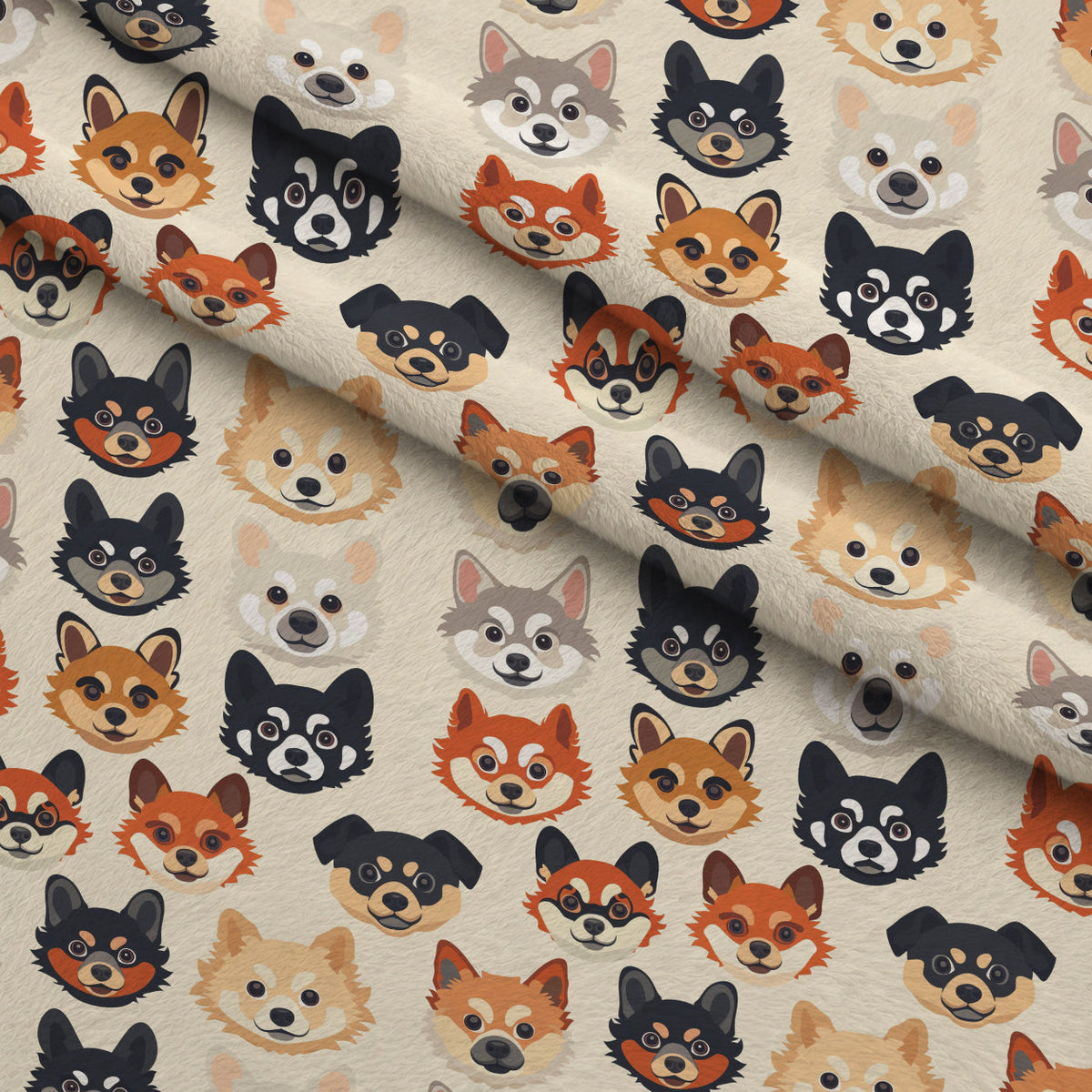 Furry Faces Pattern 2 Fleece Fabric — fleece fabric folded close-up preview (mv-fleece-v1:lying)
