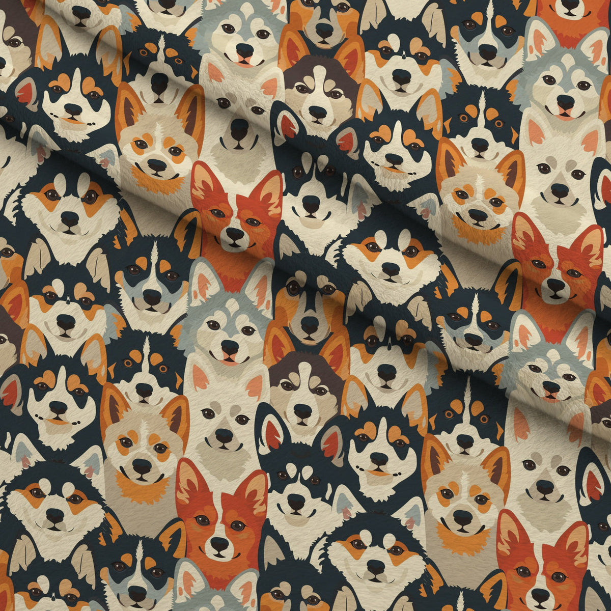 Furry Faces Pattern 3 Fleece Fabric — fleece fabric folded close-up preview (mv-fleece-v1:lying)