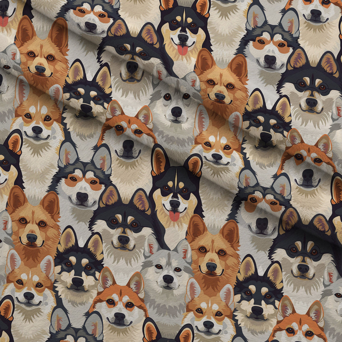 Furry Faces Pattern 4 Fleece Fabric — fleece fabric folded close-up preview (mv-fleece-v1:lying)