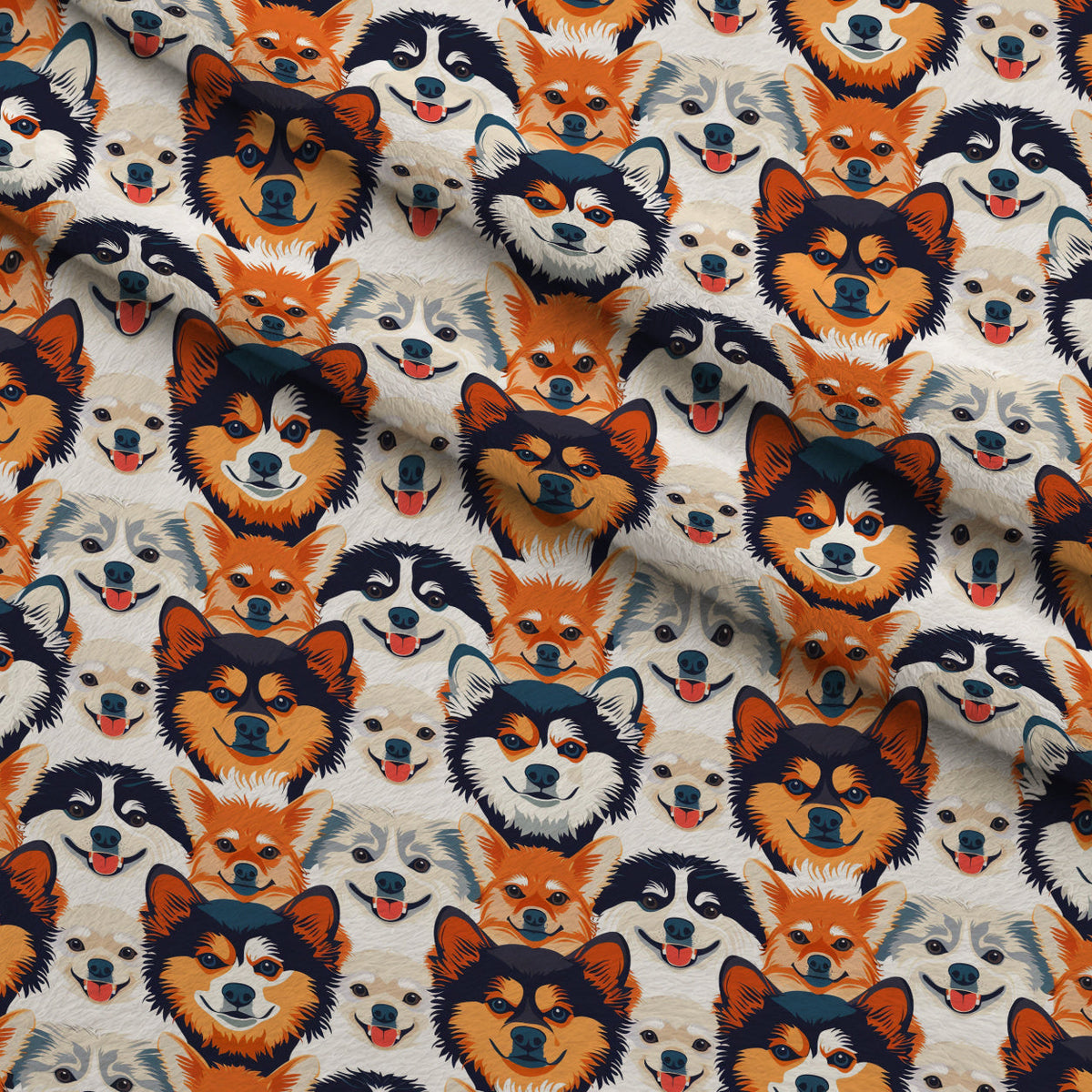 Furry Faces Pattern 5 Fleece Fabric — fleece fabric folded close-up preview (mv-fleece-v1:lying)
