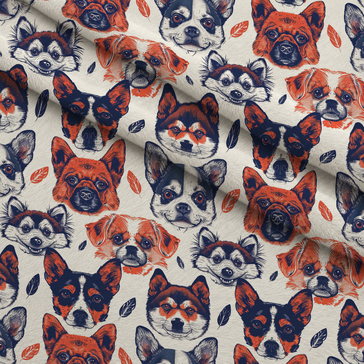 Furry Faces Pattern 7 Fleece Fabric — fleece fabric folded close-up preview (mv-fleece-v1:lying)