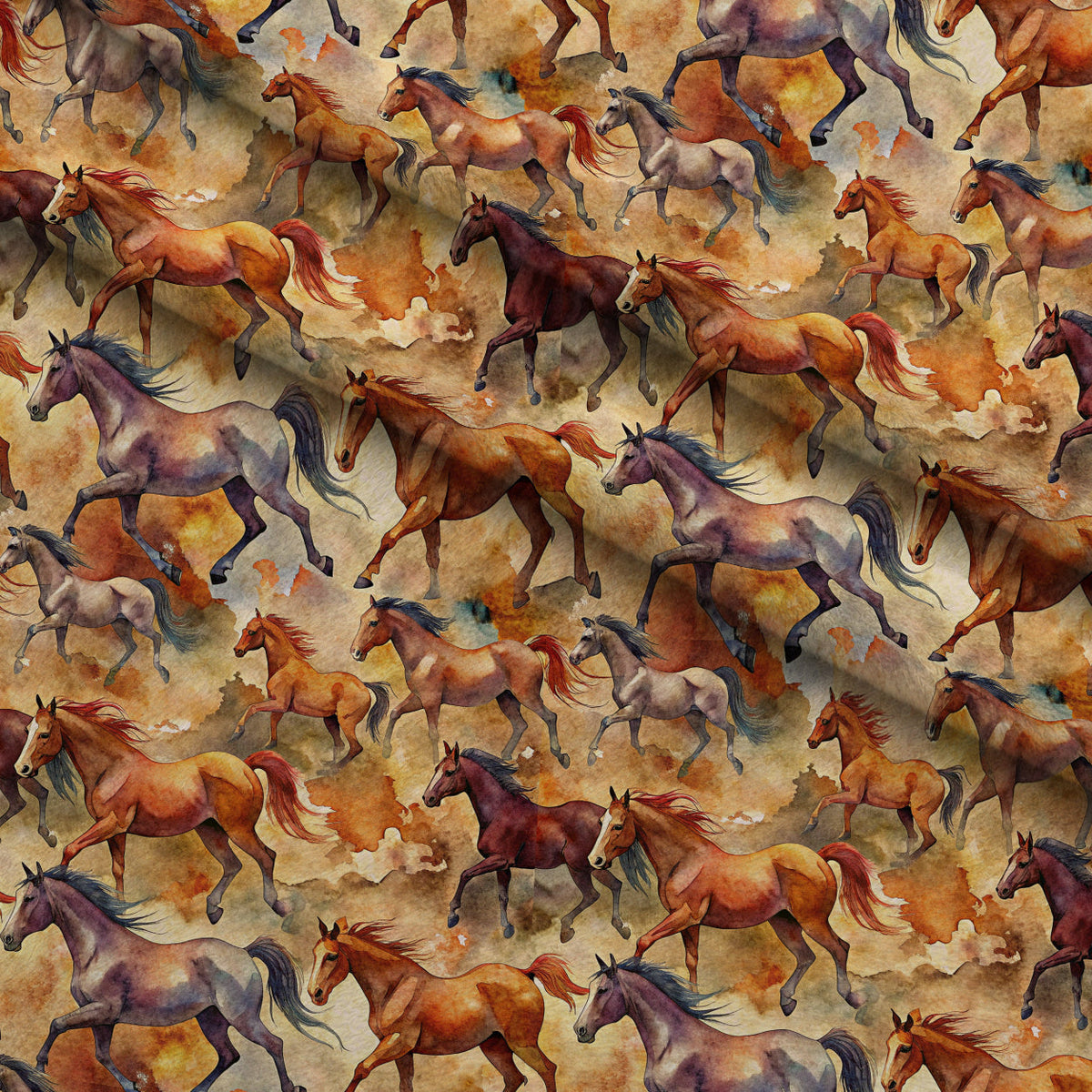 Galloping Mustangs Pattern 11 Fleece Fabric — fleece fabric folded close-up preview (mv-fleece-v1:lying)