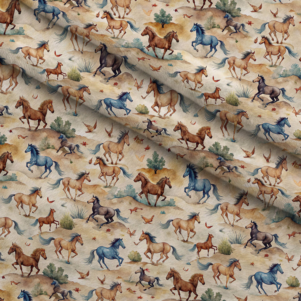 Galloping Mustangs Pattern 18 Fleece Fabric — fleece fabric folded close-up preview (mv-fleece-v1:lying)