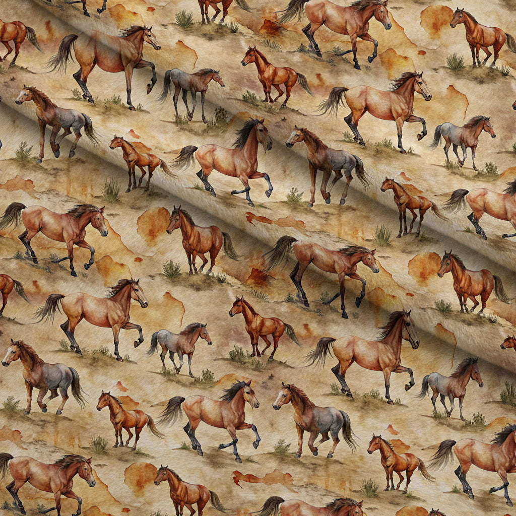 Galloping Mustangs Pattern 2 Fleece Fabric — fleece fabric folded close-up preview (mv-fleece-v1:lying)