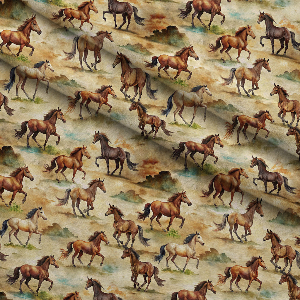 Galloping Mustangs Pattern 3 Fleece Fabric — fleece fabric folded close-up preview (mv-fleece-v1:lying)
