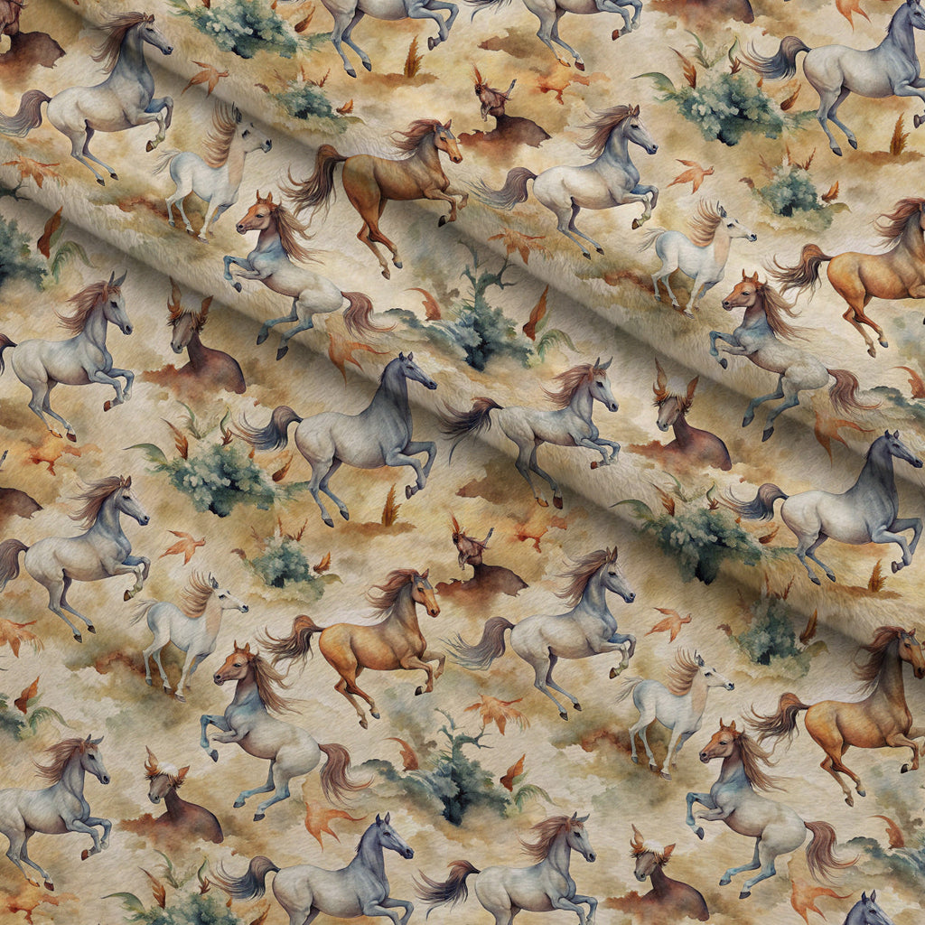 Galloping Mustangs Pattern 6 Fleece Fabric — fleece fabric folded close-up preview (mv-fleece-v1:lying)