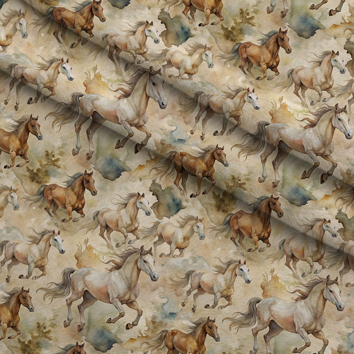 Galloping Mustangs Pattern 7 Fleece Fabric — fleece fabric folded close-up preview (mv-fleece-v1:lying)