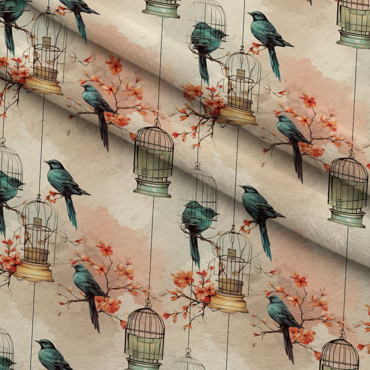 Gilded Aviary Pattern 1 Fleece Fabric — fleece fabric folded close-up preview (mv-fleece-v1:lying)
