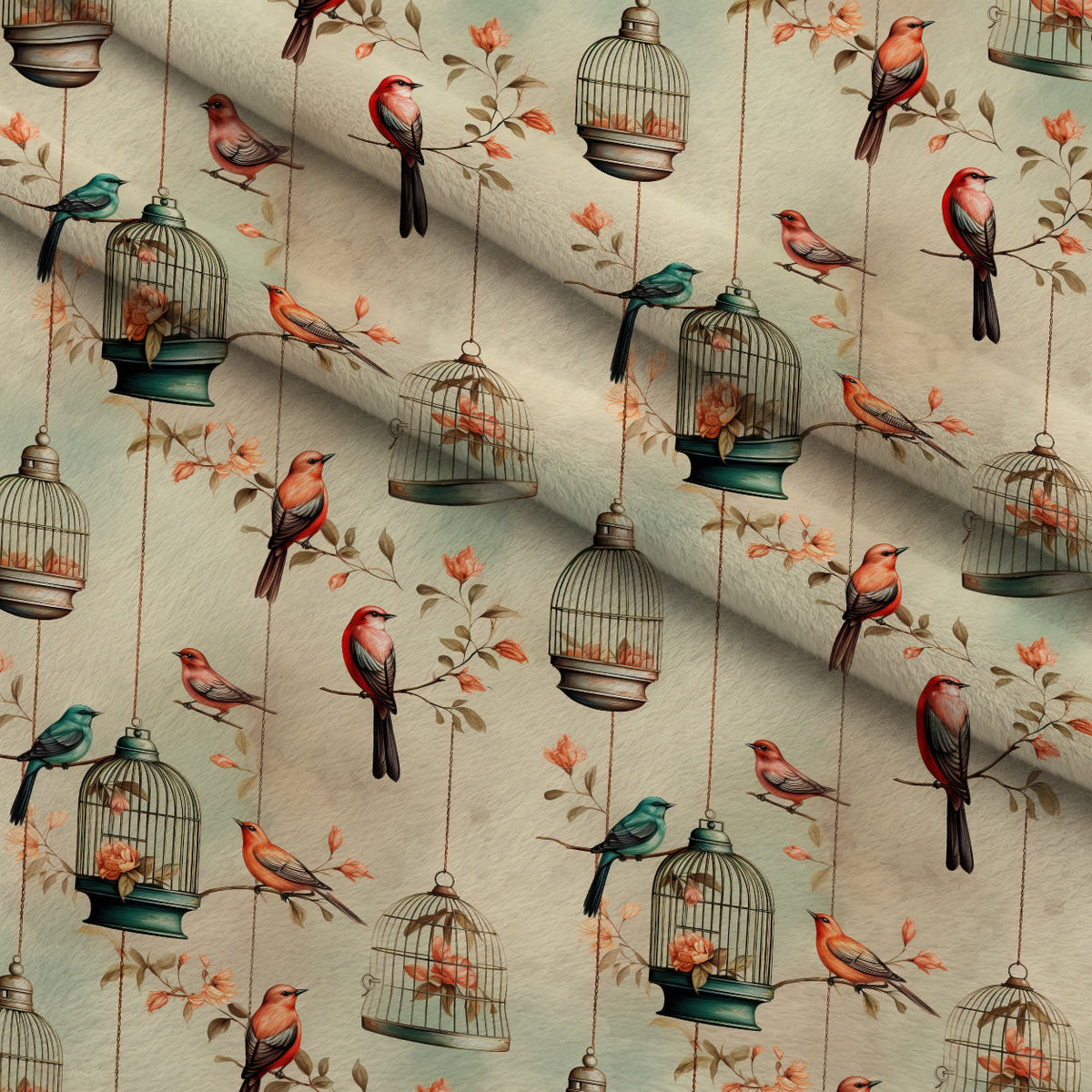 Gilded Aviary Pattern 2 Fleece Fabric — fleece fabric folded close-up preview (mv-fleece-v1:lying)