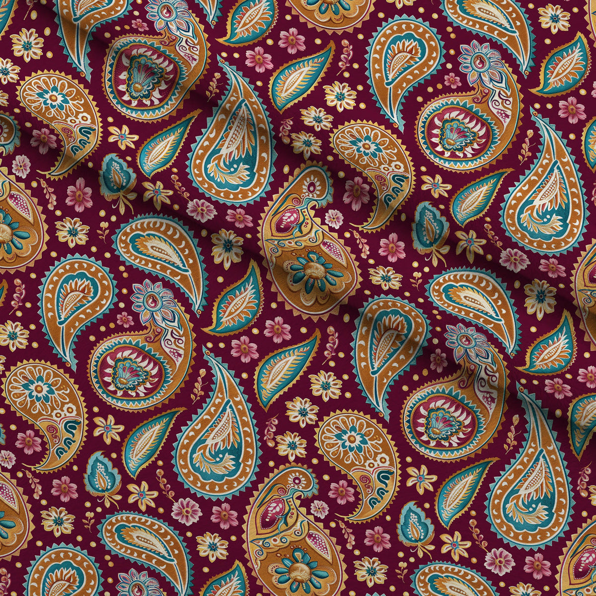 Gilded Boteh Blooms Pattern 1 Fleece Fabric — fleece fabric folded close-up preview (mv-fleece-v1:lying)