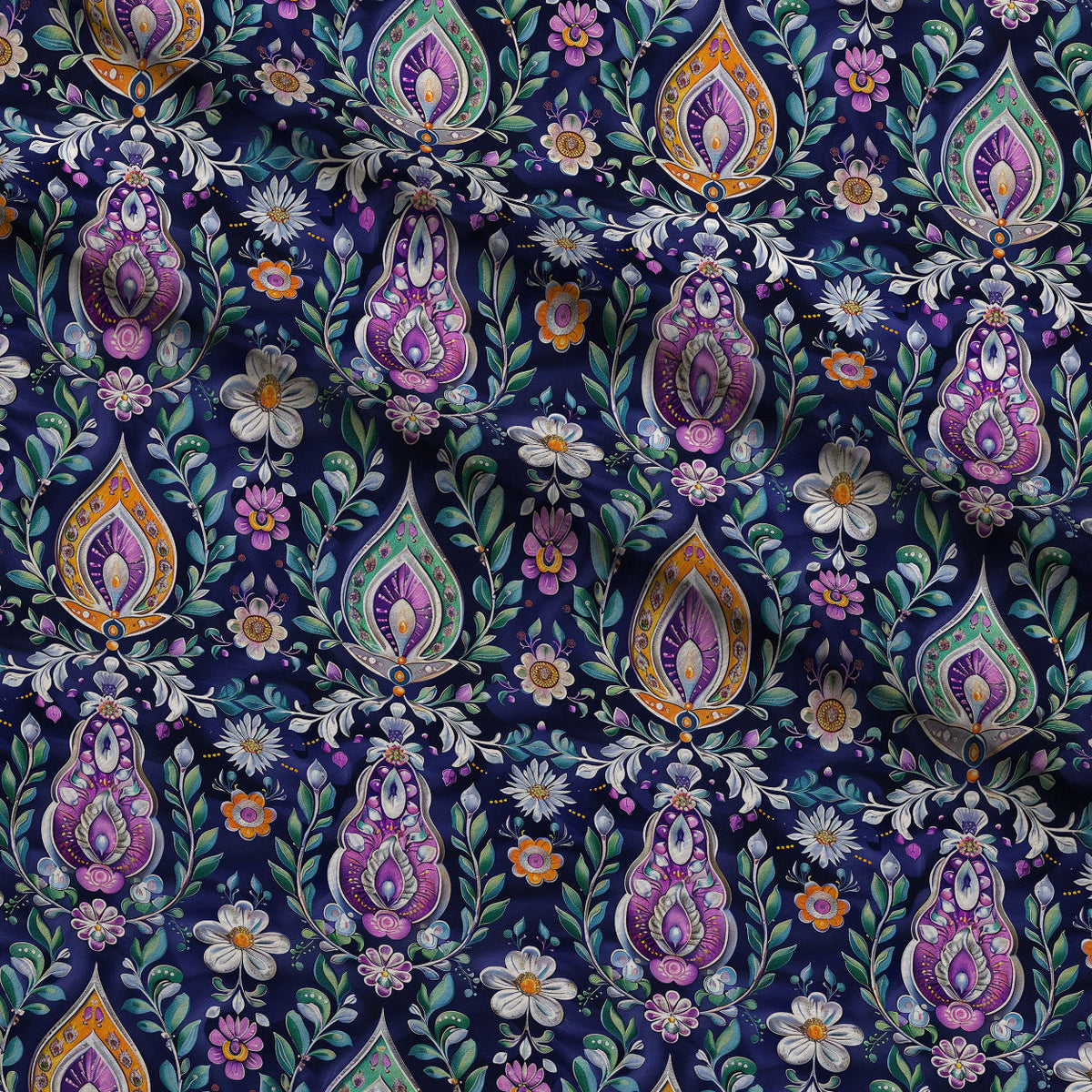 Gilded Boteh Blooms Pattern 10 Fleece Fabric — fleece fabric folded close-up preview (mv-fleece-v1:lying)
