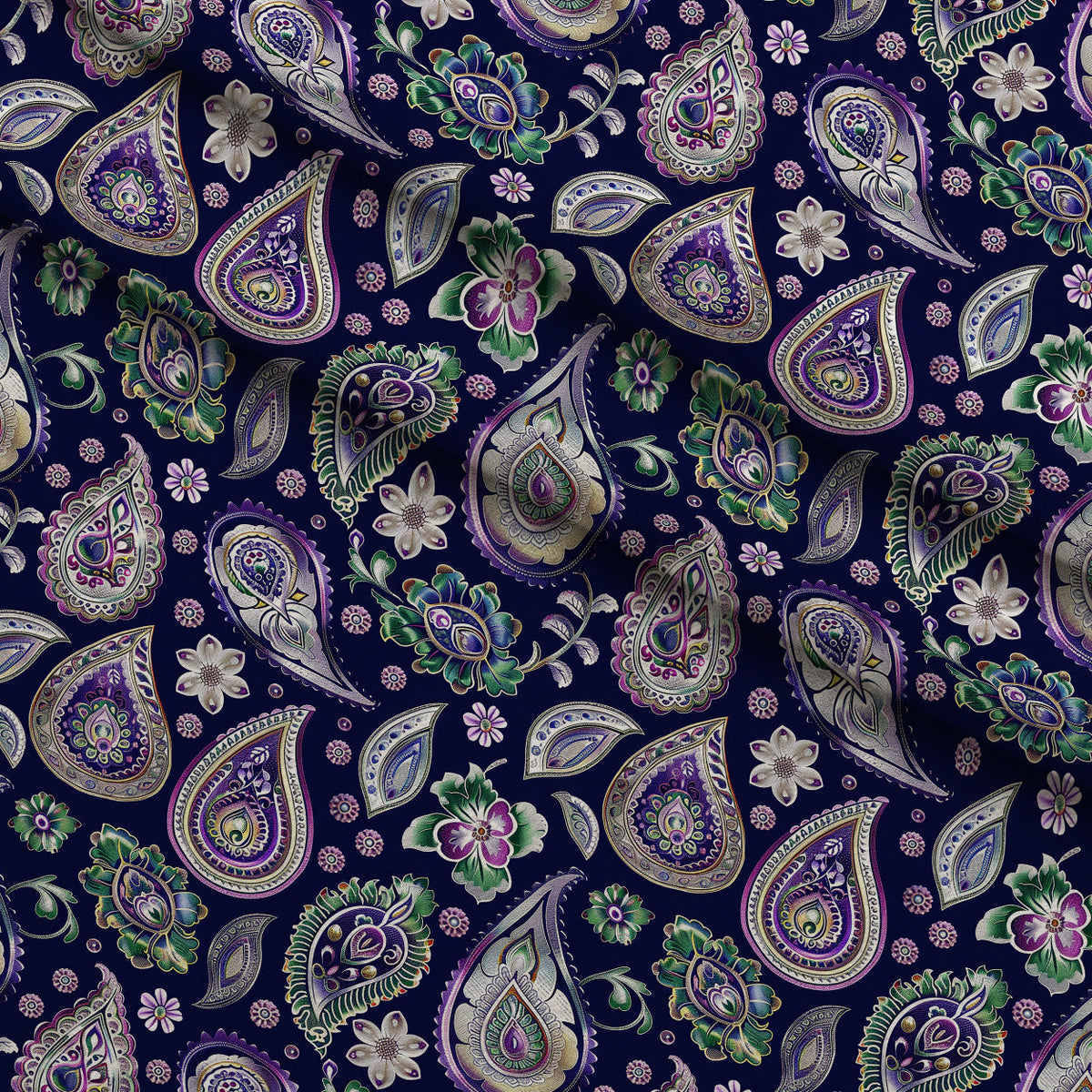 Gilded Boteh Blooms Pattern 3 Fleece Fabric — fleece fabric folded close-up preview (mv-fleece-v1:lying)