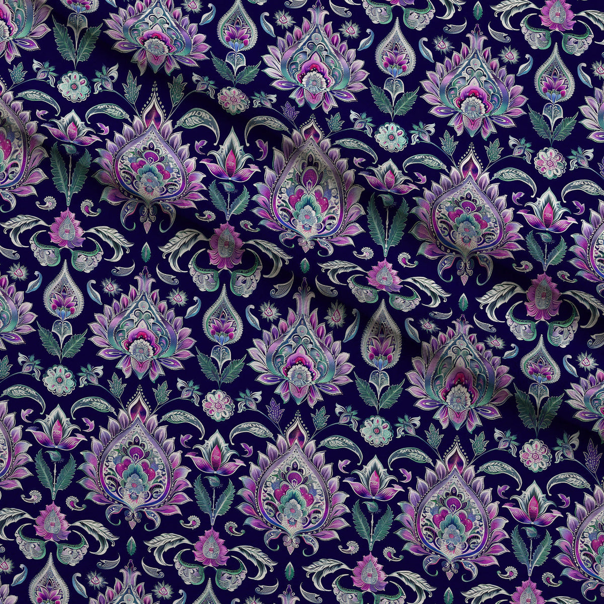 Gilded Boteh Blooms Pattern 4 Fleece Fabric — fleece fabric folded close-up preview (mv-fleece-v1:lying)