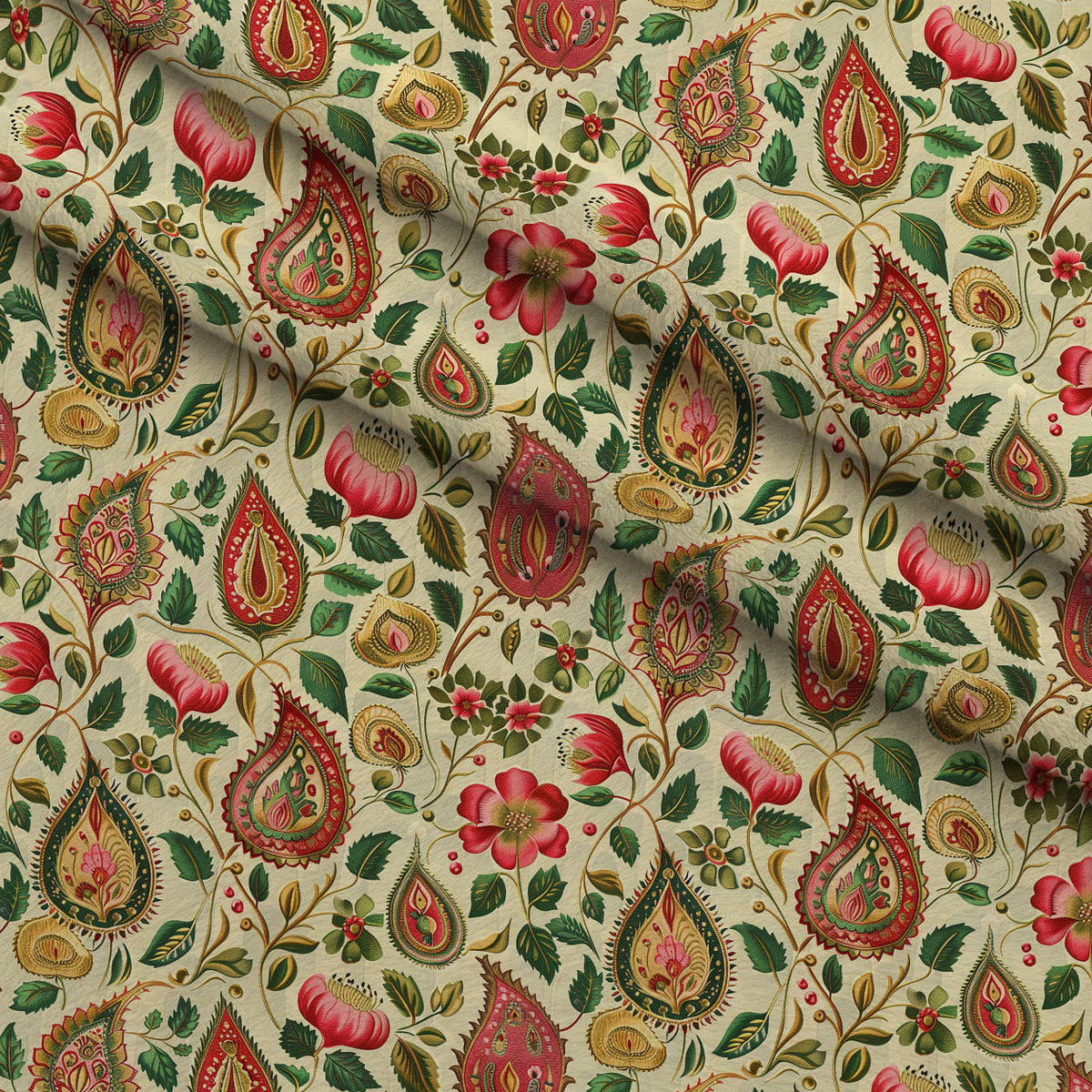 Gilded Boteh Blooms Pattern 5 Fleece Fabric — fleece fabric folded close-up preview (mv-fleece-v1:lying)