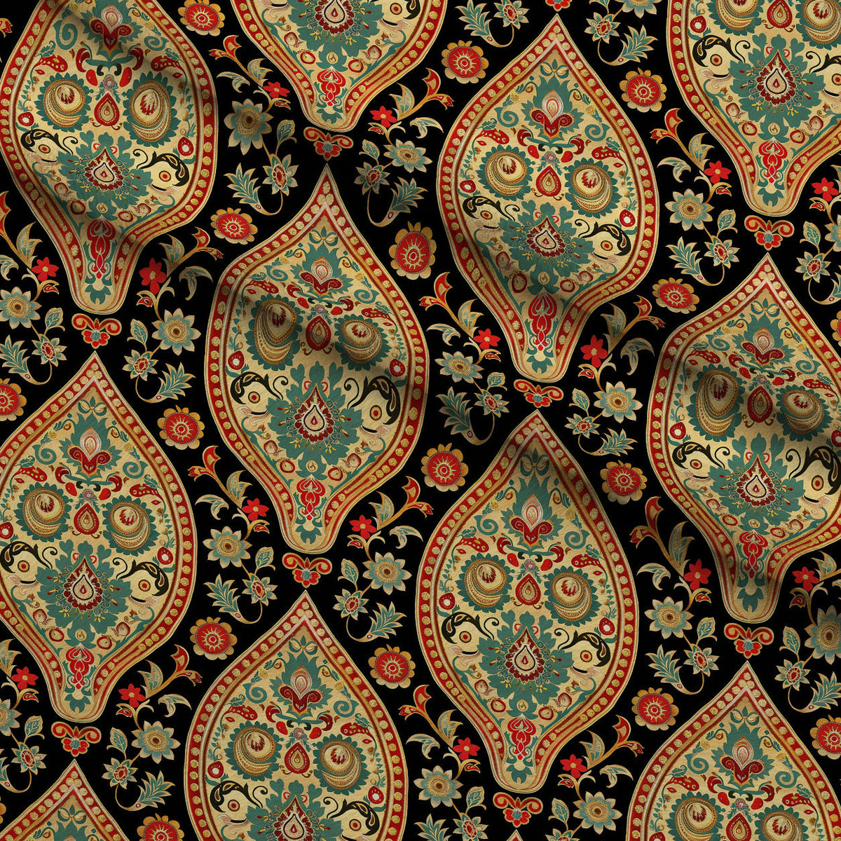 Gilded Boteh Blooms Pattern 6 Fleece Fabric — fleece fabric folded close-up preview (mv-fleece-v1:lying)