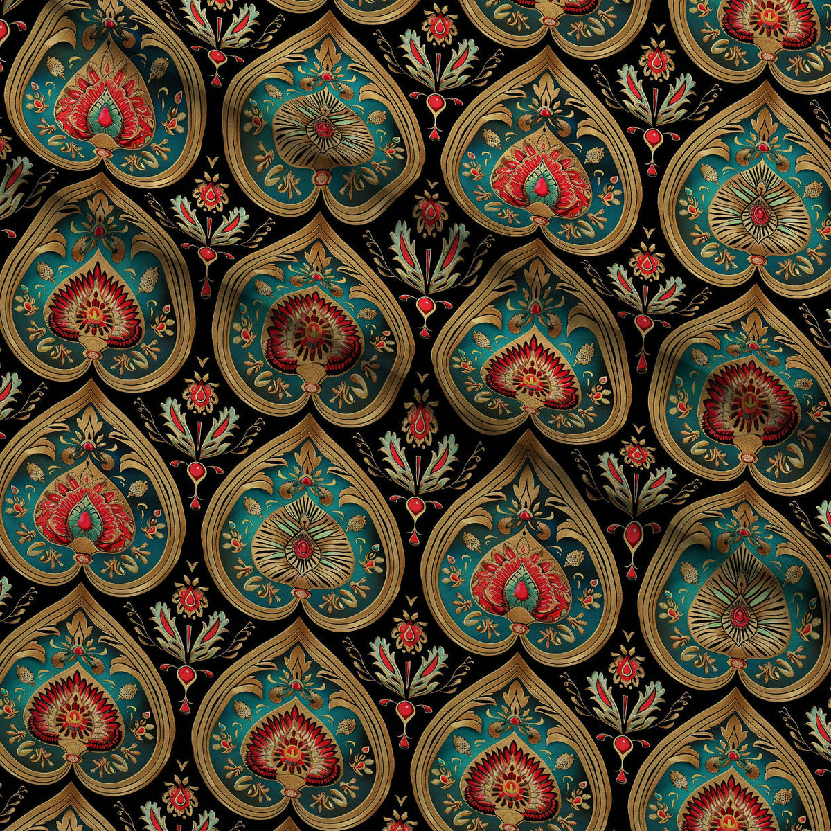 Gilded Boteh Blooms Pattern 7 Fleece Fabric — fleece fabric folded close-up preview (mv-fleece-v1:lying)