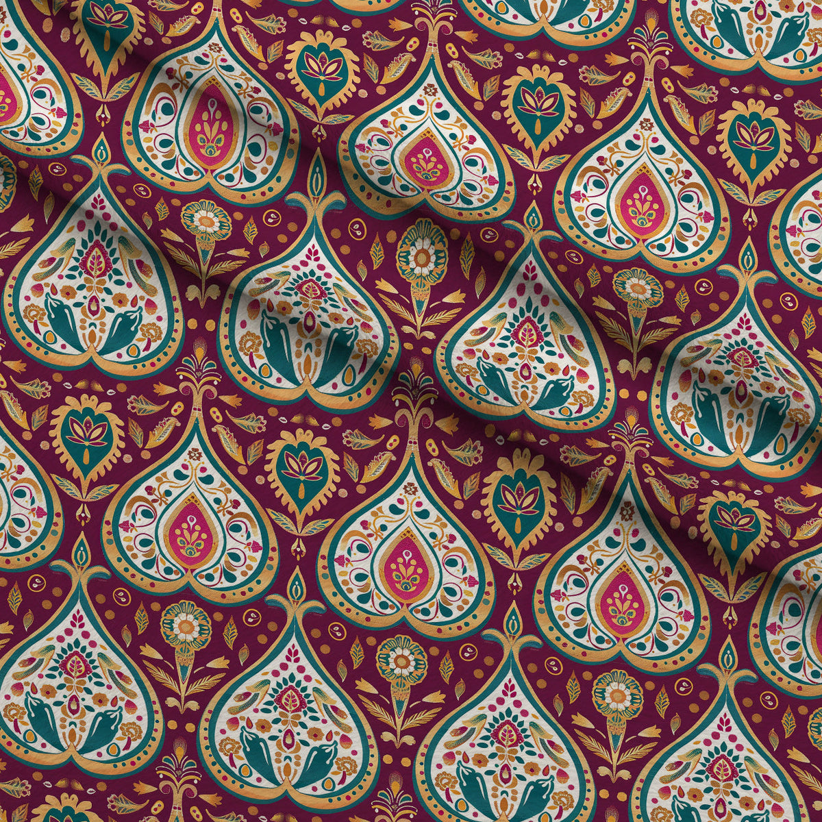 Gilded Boteh Blooms Pattern 9 Fleece Fabric — fleece fabric folded close-up preview (mv-fleece-v1:lying)