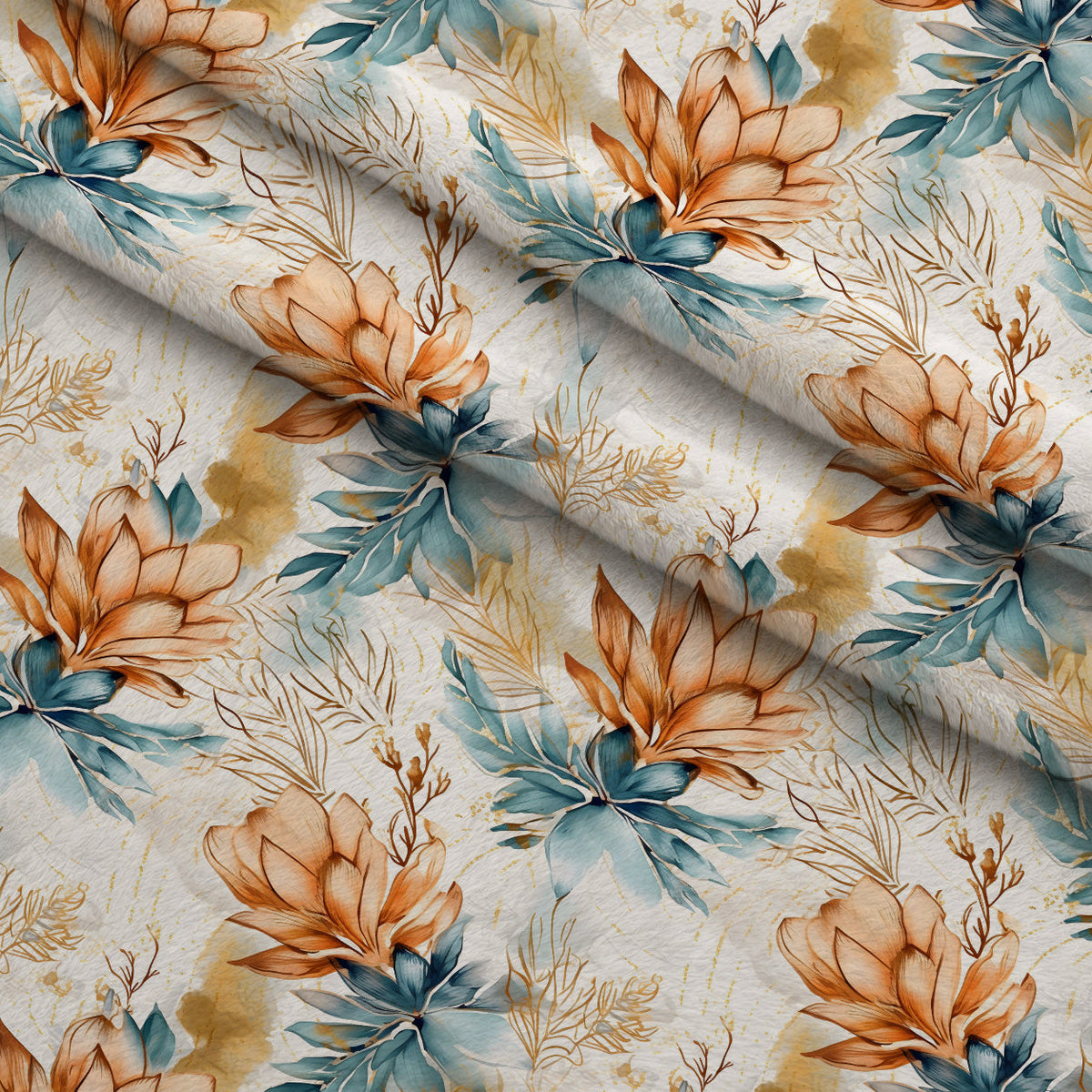Gilded Coastal Blooms Pattern 1 Fleece Fabric — fleece fabric folded close-up preview (mv-fleece-v1:lying)