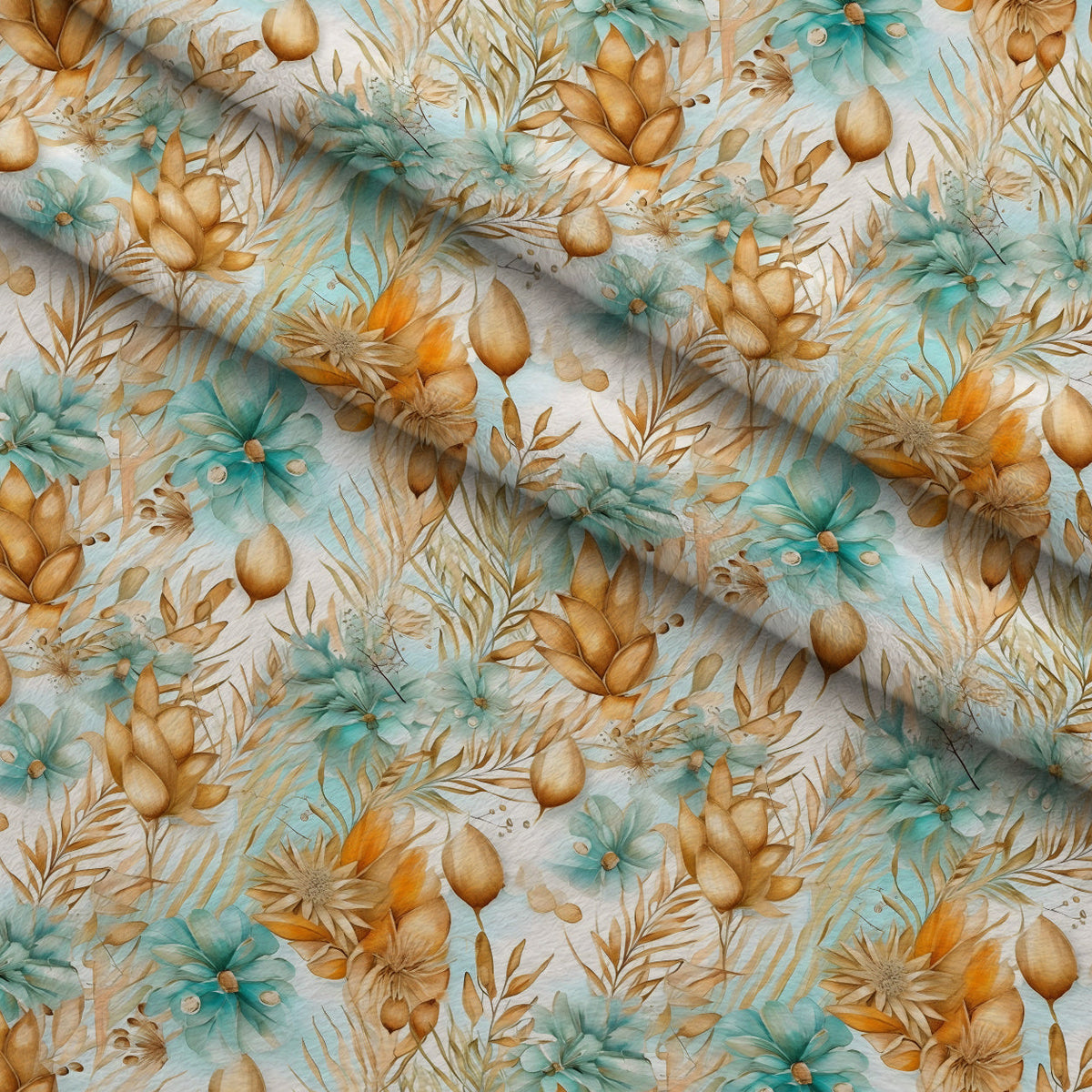 Gilded Coastal Blooms Pattern 10 Fleece Fabric — fleece fabric folded close-up preview (mv-fleece-v1:lying)