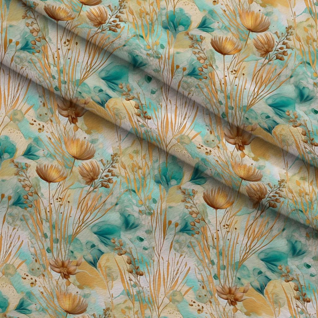 Gilded Coastal Blooms Pattern 11 Fleece Fabric — fleece fabric folded close-up preview (mv-fleece-v1:lying)