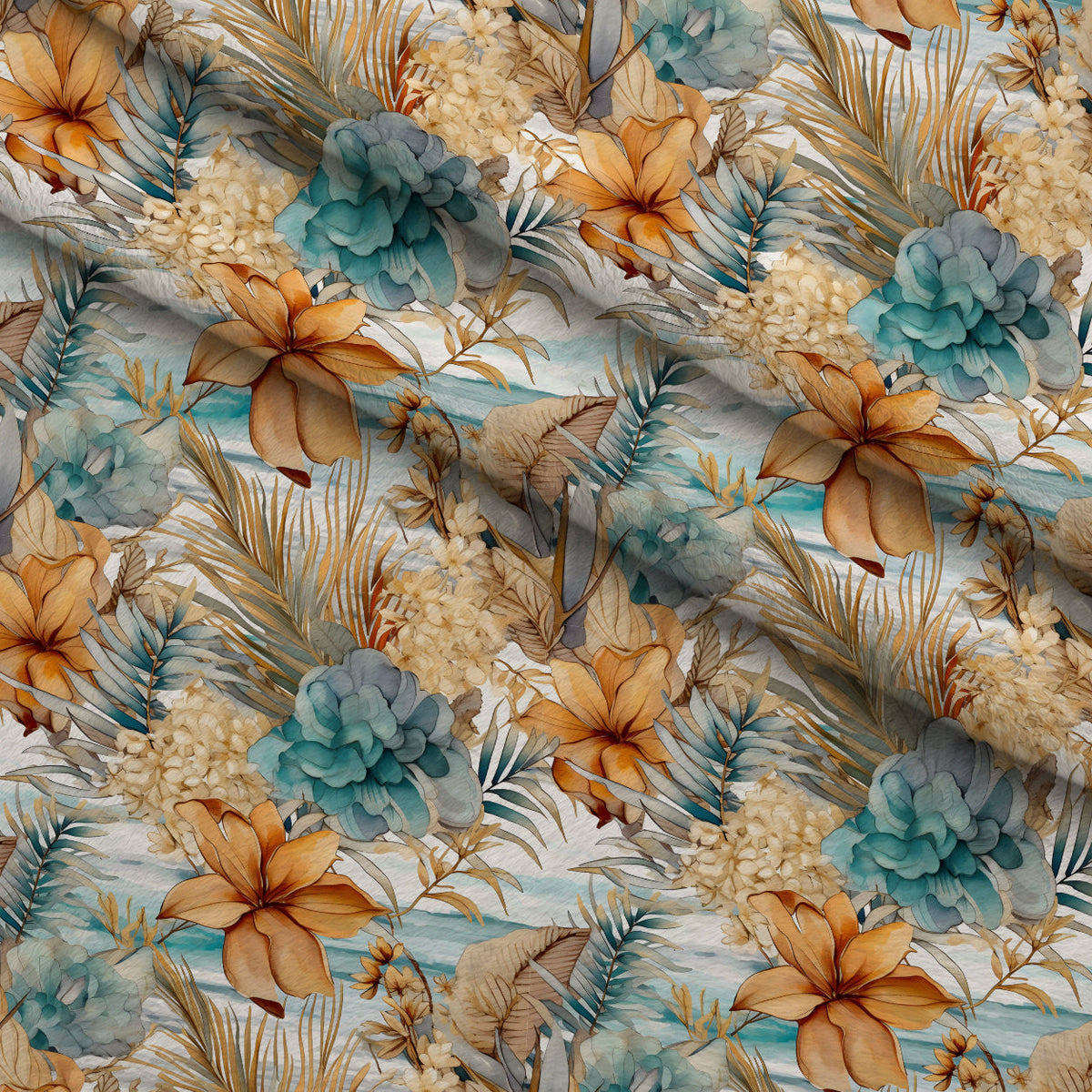 Gilded Coastal Blooms Pattern 12 Fleece Fabric — fleece fabric folded close-up preview (mv-fleece-v1:lying)