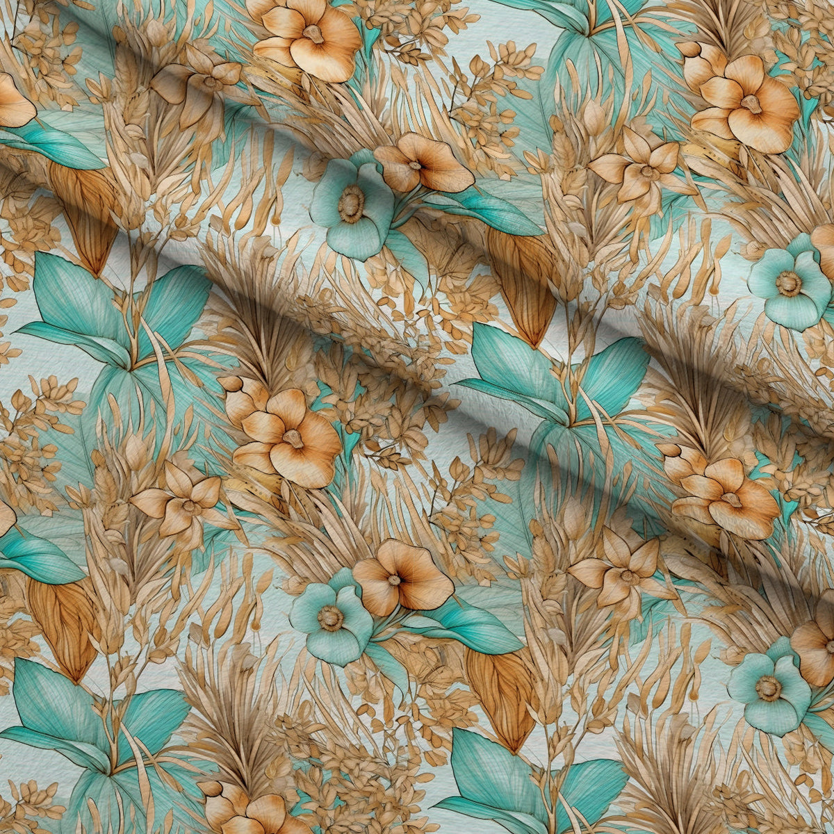 Gilded Coastal Blooms Pattern 13 Fleece Fabric — fleece fabric folded close-up preview (mv-fleece-v1:lying)