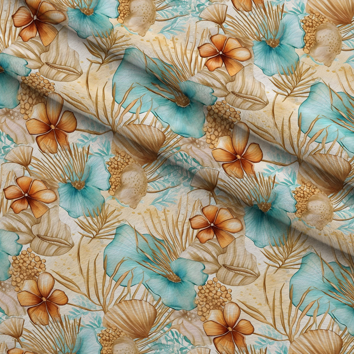Gilded Coastal Blooms Pattern 14 Fleece Fabric — fleece fabric folded close-up preview (mv-fleece-v1:lying)