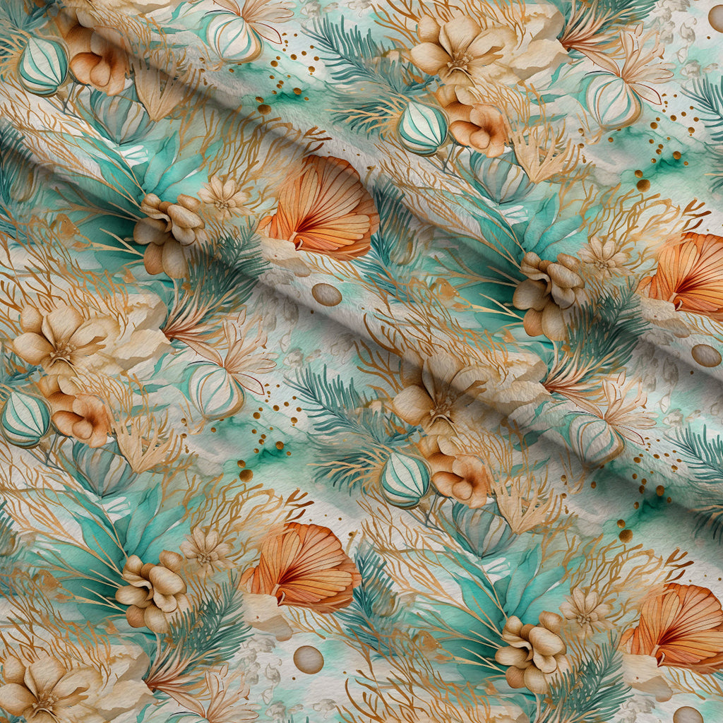Gilded Coastal Blooms Pattern 15 Fleece Fabric — fleece fabric folded close-up preview (mv-fleece-v1:lying)