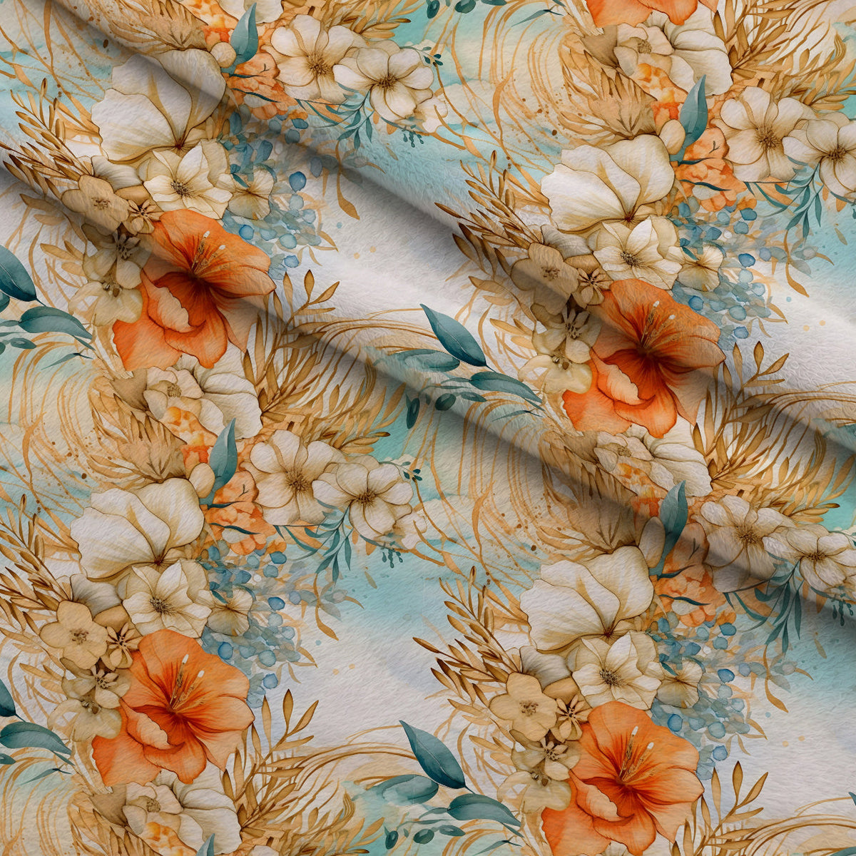 Gilded Coastal Blooms Pattern 18 Fleece Fabric — fleece fabric folded close-up preview (mv-fleece-v1:lying)