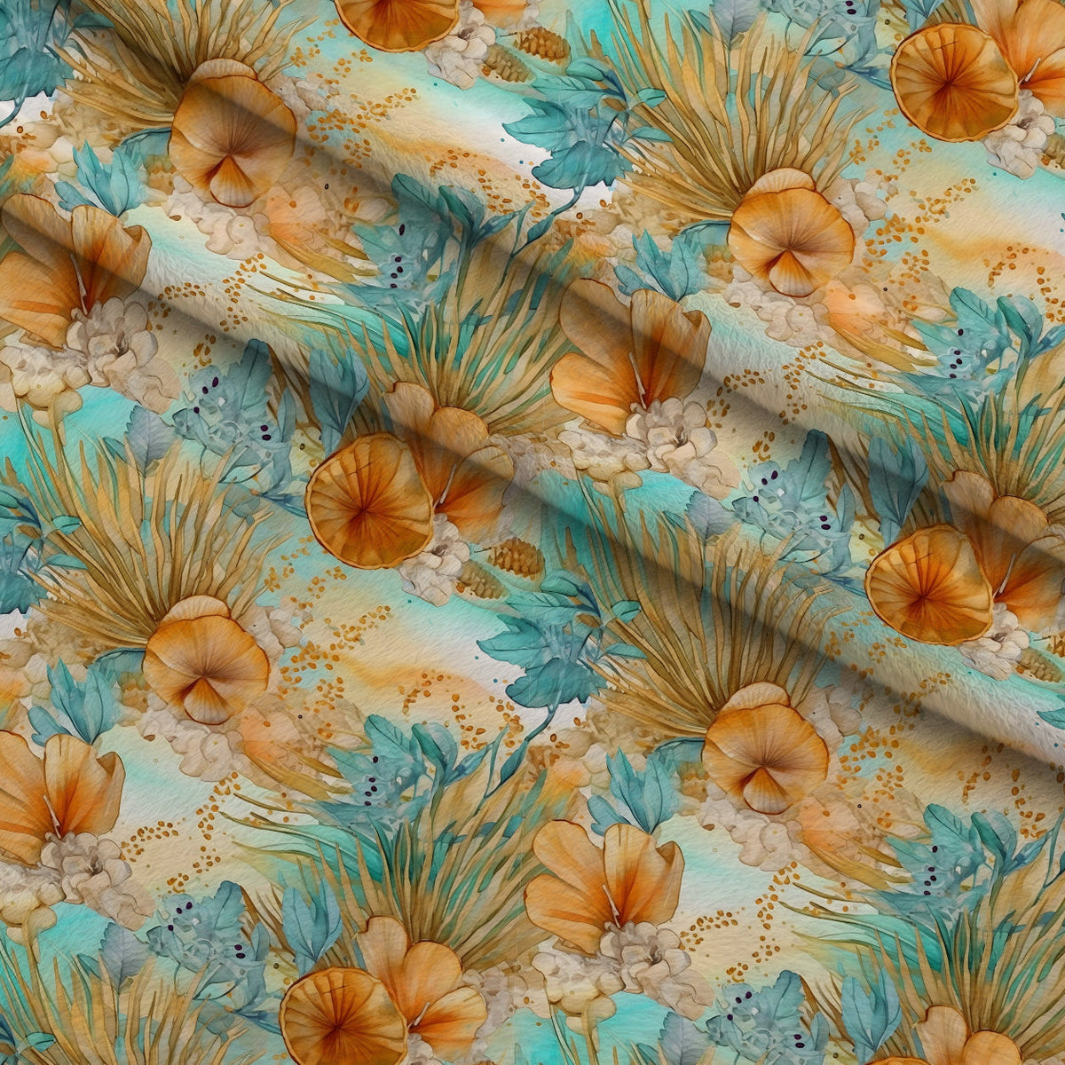 Gilded Coastal Blooms Pattern 2 Fleece Fabric — fleece fabric folded close-up preview (mv-fleece-v1:lying)