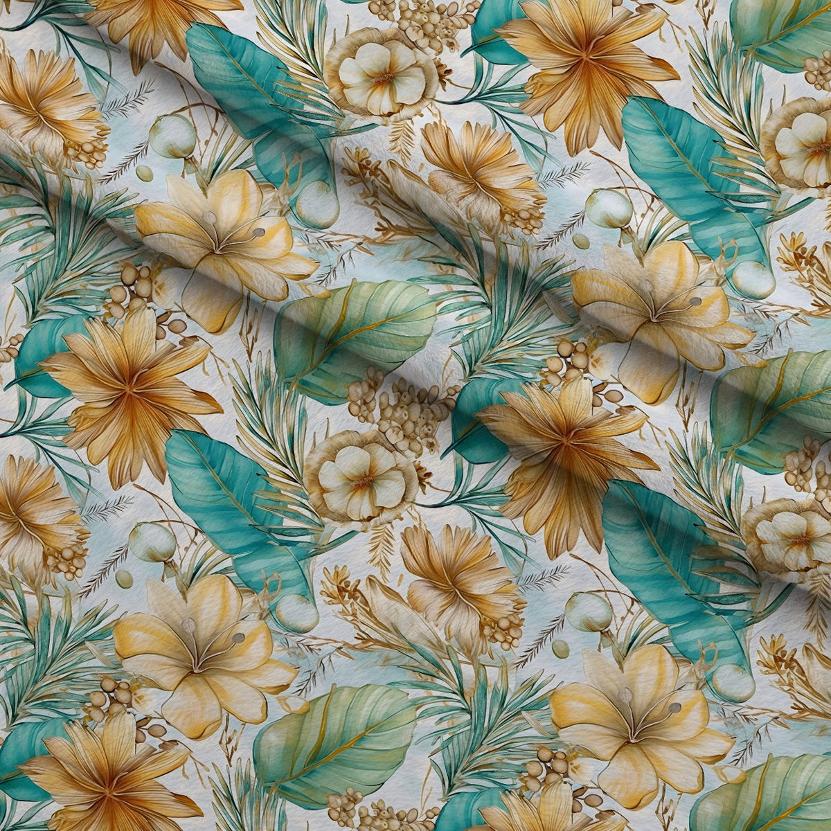 Gilded Coastal Blooms Pattern 3 Fleece Fabric — fleece fabric folded close-up preview (mv-fleece-v1:lying)